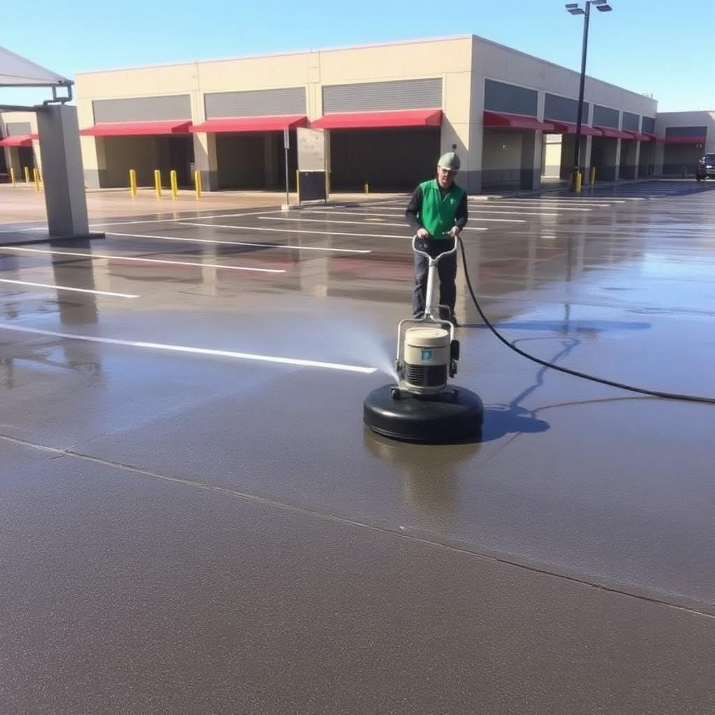 Commercial carpark being pressure cleaned in Canberra
