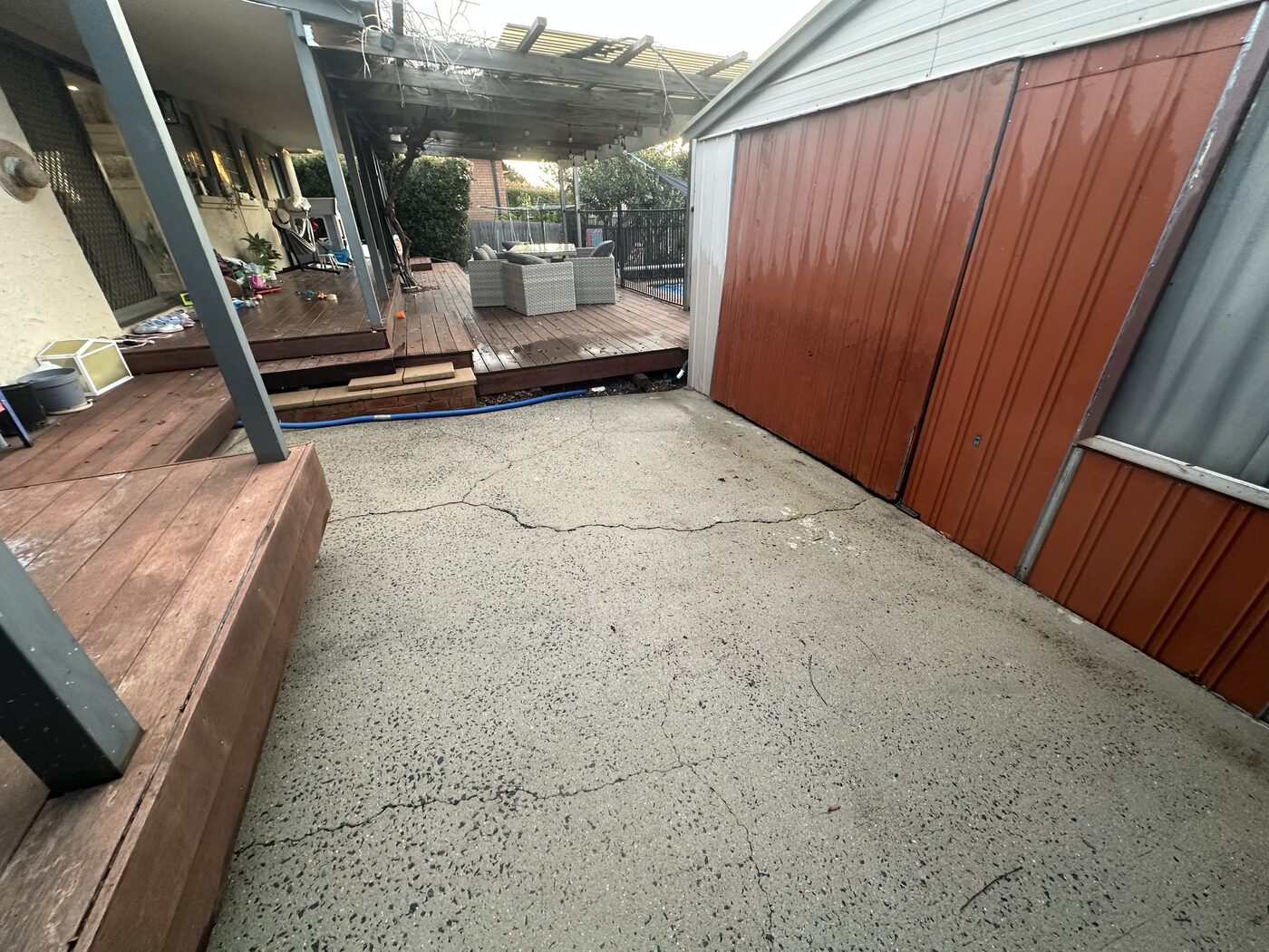 The same courtyard after pressure cleaning and treatment