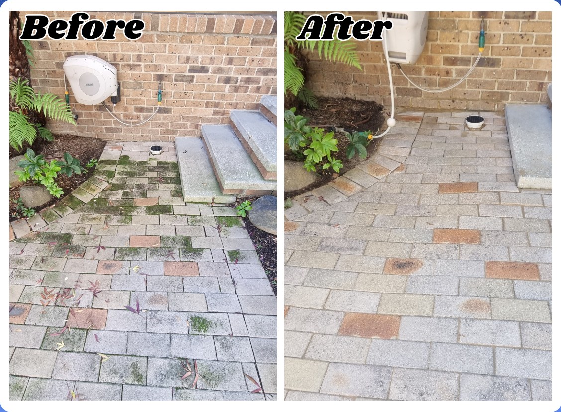 Brick patio moss removal, cleaning and re-sanding