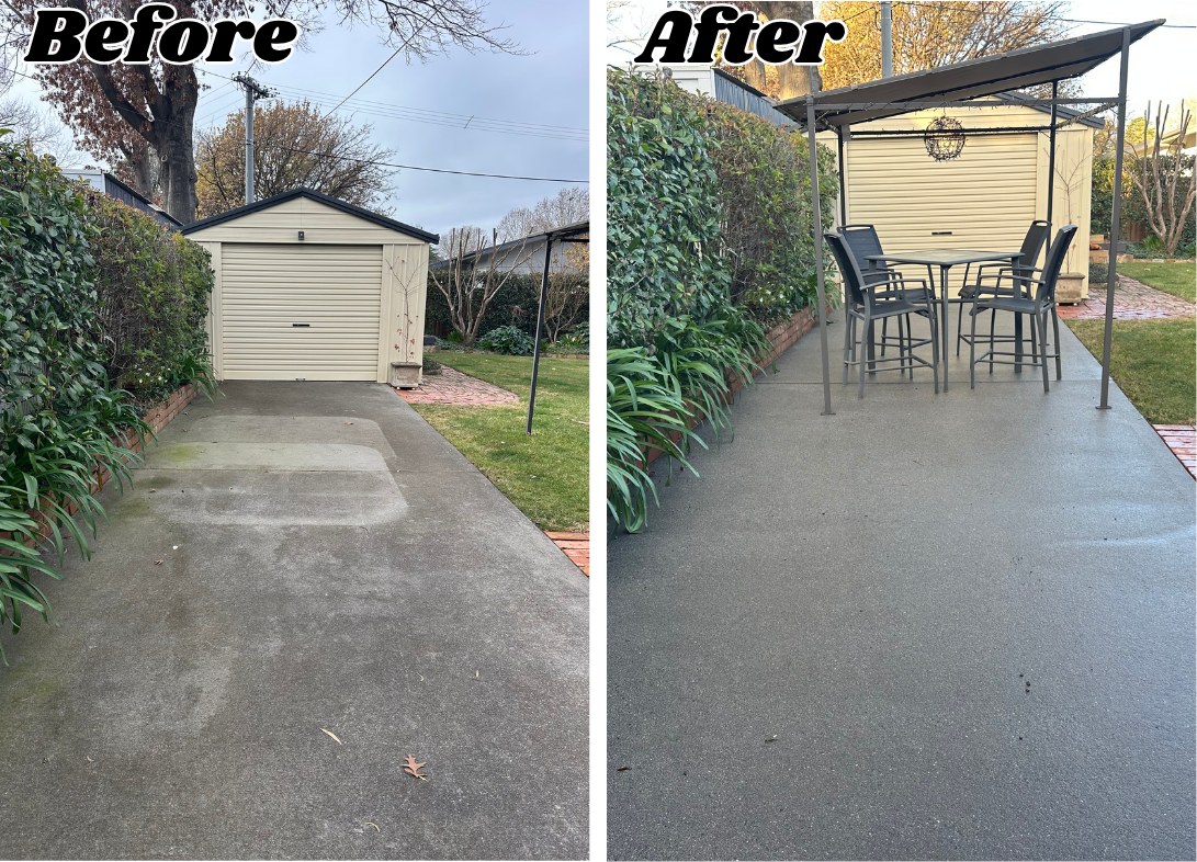 Pressure cleaning a patio at a Canberra home