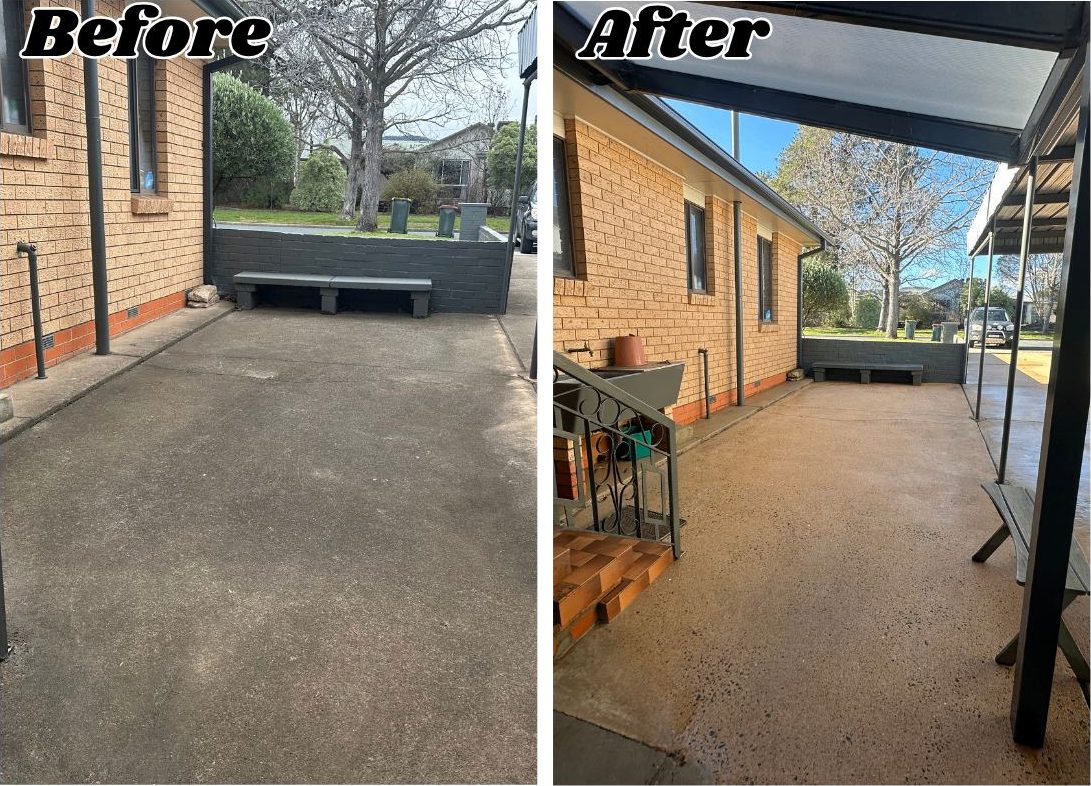 Before and after treating a Canberra concrete patio
